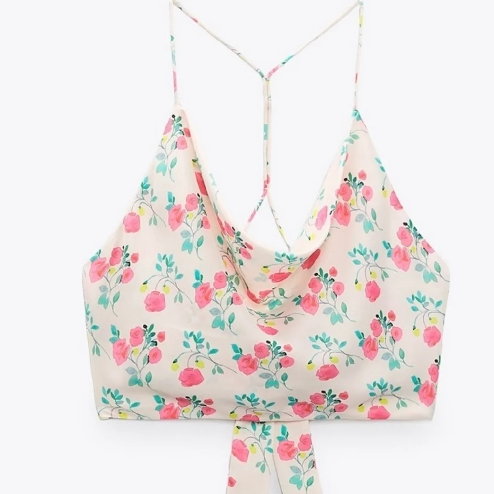 ZARA Floral Tie Back Criss Cross Handkerchief Crop Top Size M - Picture 7 of 11